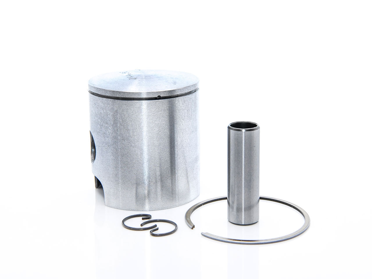 Kolben mit Kolbenbolzen und einem Kolbenring und zwei Kolbenclips