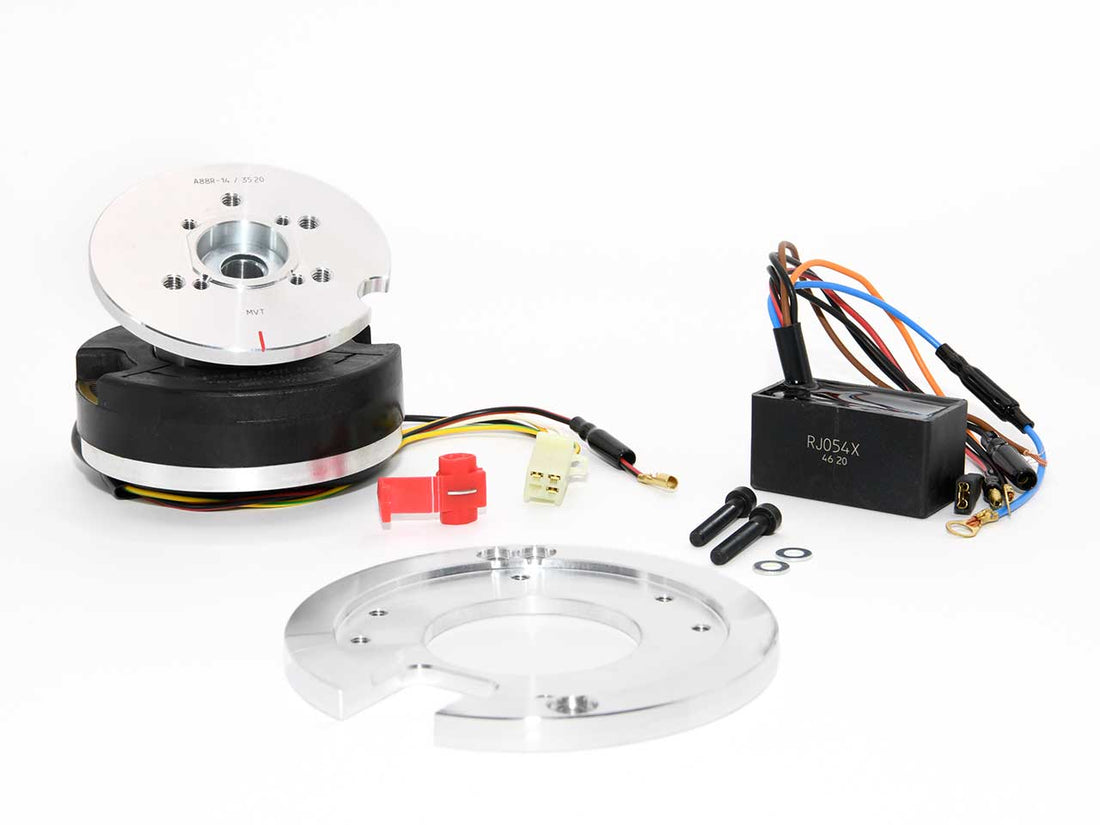 MVT Zündung für einen MBK Nitro. Analoger Stator mit Montageplatte, Innenrotor und CDI.