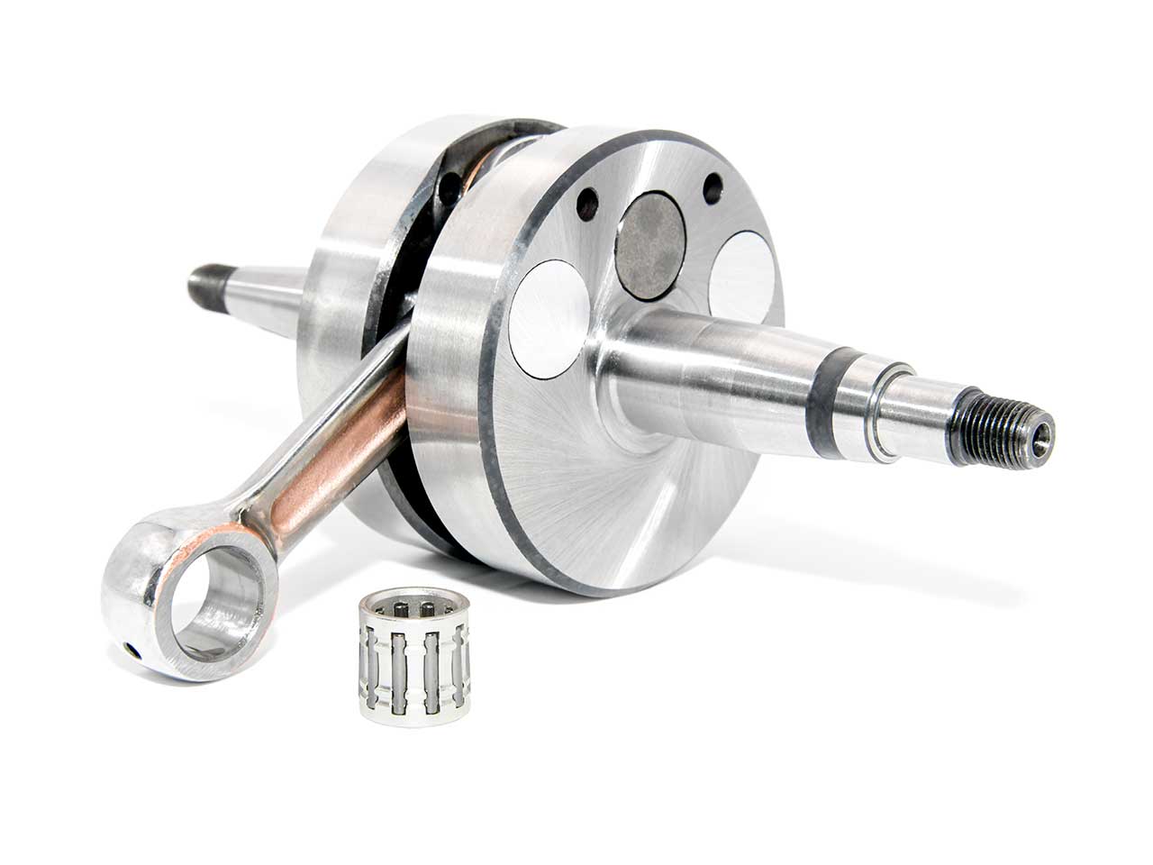 Barikit Kurbelwelle für einen Derbi Senda Motor. Eine Pleuelstange mit Hubzapfen und ein Nadellager.