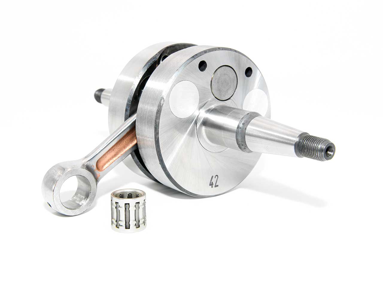 Barikit Kurbelwelle für einen Derbie Senda Motor. Eine Pleuelstange mit Hubzapfen und ein Nadellager.