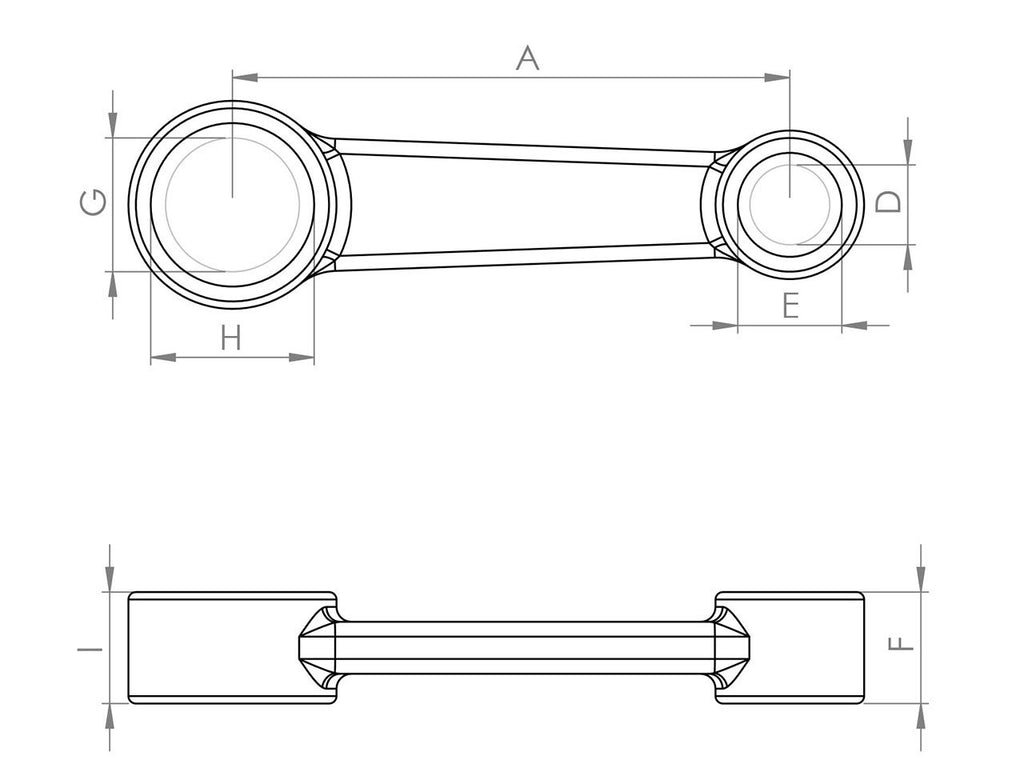 Zeichnung Barikit Pleuel für einen Honda Roller Motor mit Bemaßung.