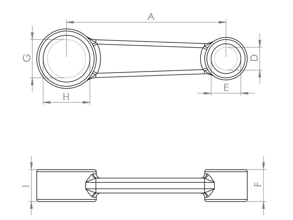 Zeichnung Barikit Pleuel für einen AM6 Motor mit Bemaßung.