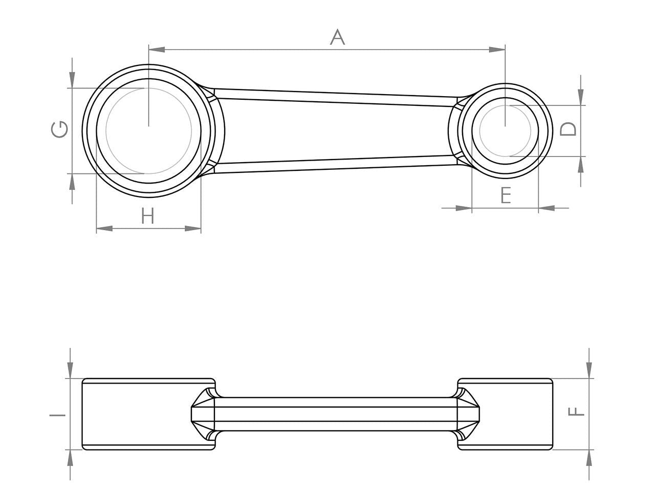 Zeichnung Barikit Pleuel für einen Honda CRF 250R Motor mit Bemaßung.