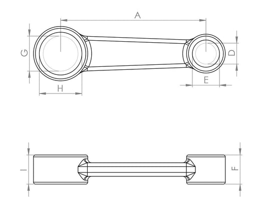 Zeichnung Barikit Pleuel für einen TC85 Motor mit Bemaßung.