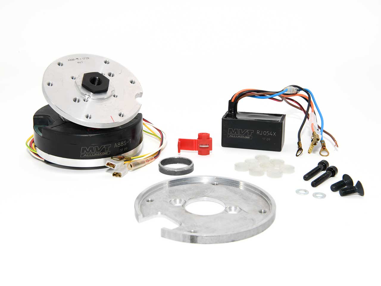 MVT Zündung für einen Peugeot Jet Force Motor. Analoger Stator mit Montageplatte, Innenrotor und CDI.