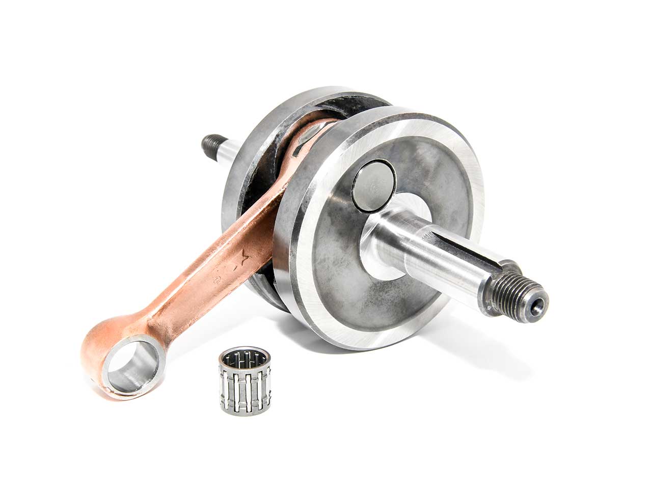 Barikit Kurbelwelle für einen AM6 Moped Motor. Eine Pleuelstange mit Hubzapfen und ein Nadellager.
