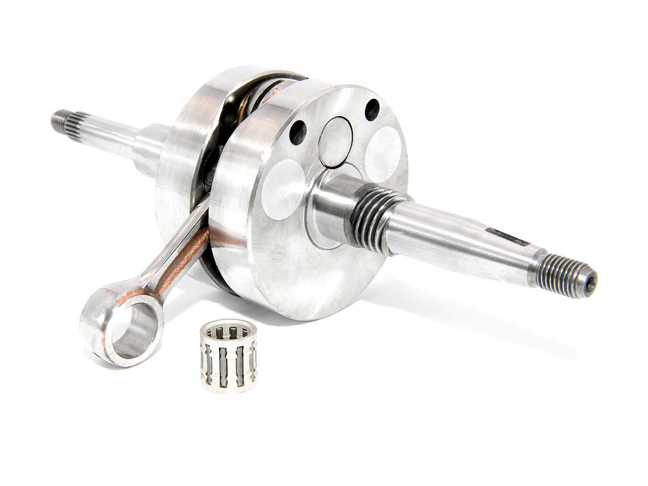 Barikit Kurbelwelle für einen Peugeot Buxy Roller Motor. Eine Pleuelstange mit Hubzapfen und ein Nadellager.